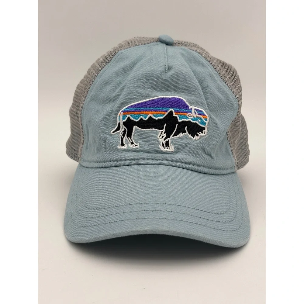 PATAGONIA Fitz Roy Bison Trucker Hat Cap Blue 6-Panel Adjustable Organic Cotton